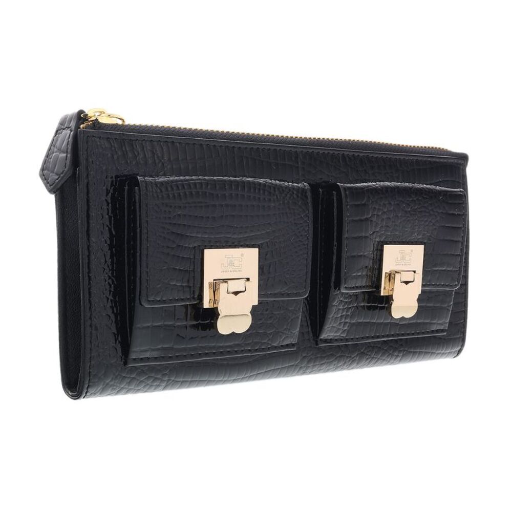 J&C J11-012 NERO Black Zippered  Large Wallet